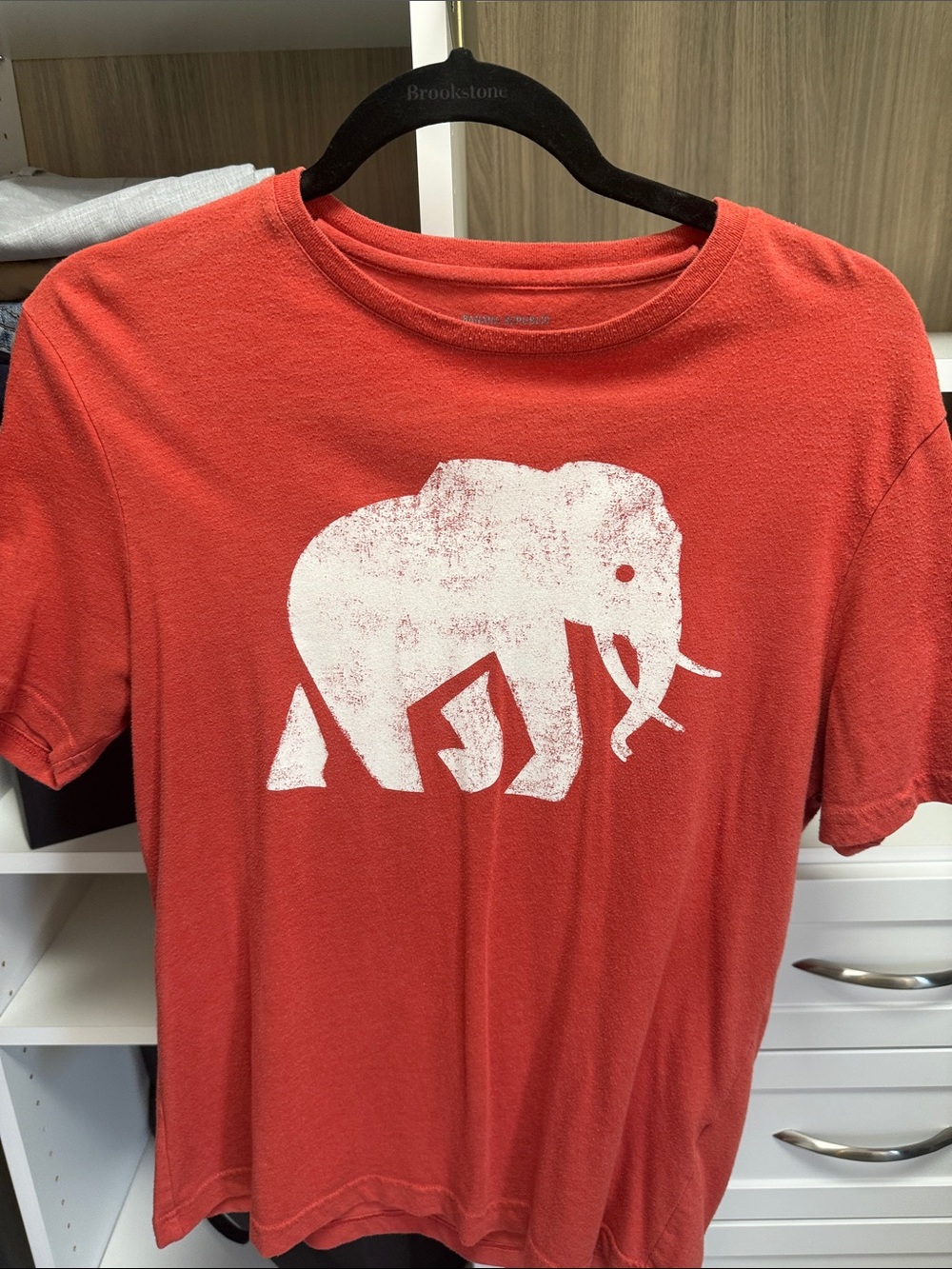 Banana Republic Orange-Red Short Sleeve Tee with White Elephant Motif